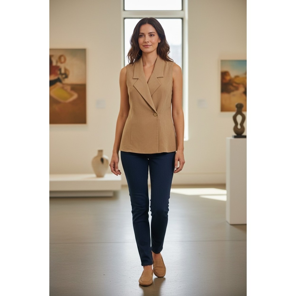 Dana Buchman‎ Size 4 Beige  100% Silk Vest Button Front